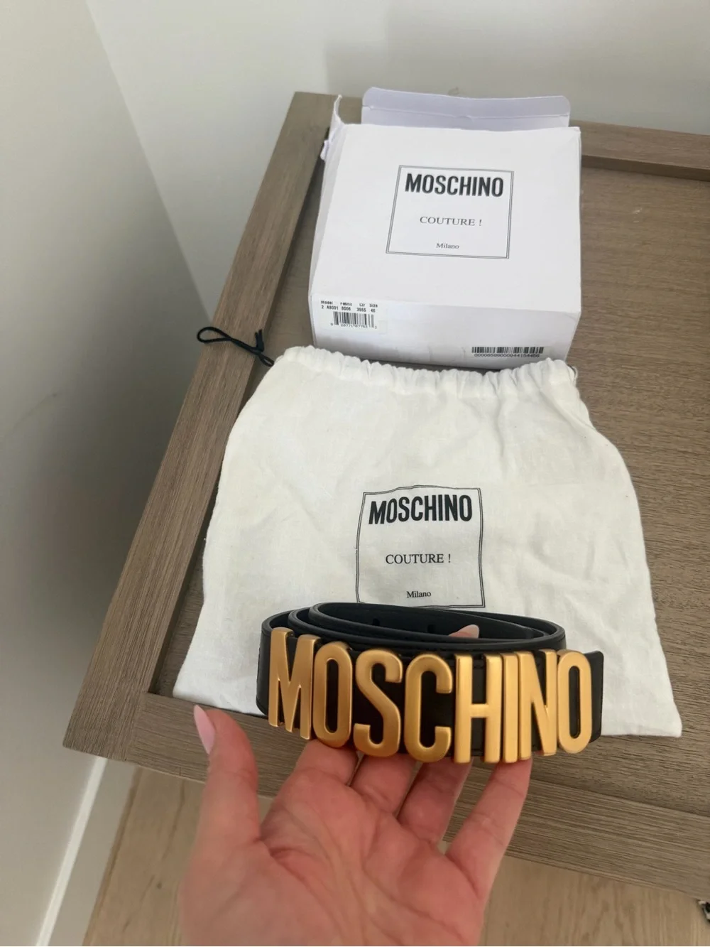 Moschino Black Belt with Gold MOSCHINO Lettering